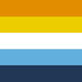 AroAce flag. Five stripes in a gradient toward White in the middle, Yellow on the top and Navy Blue on the bottom.